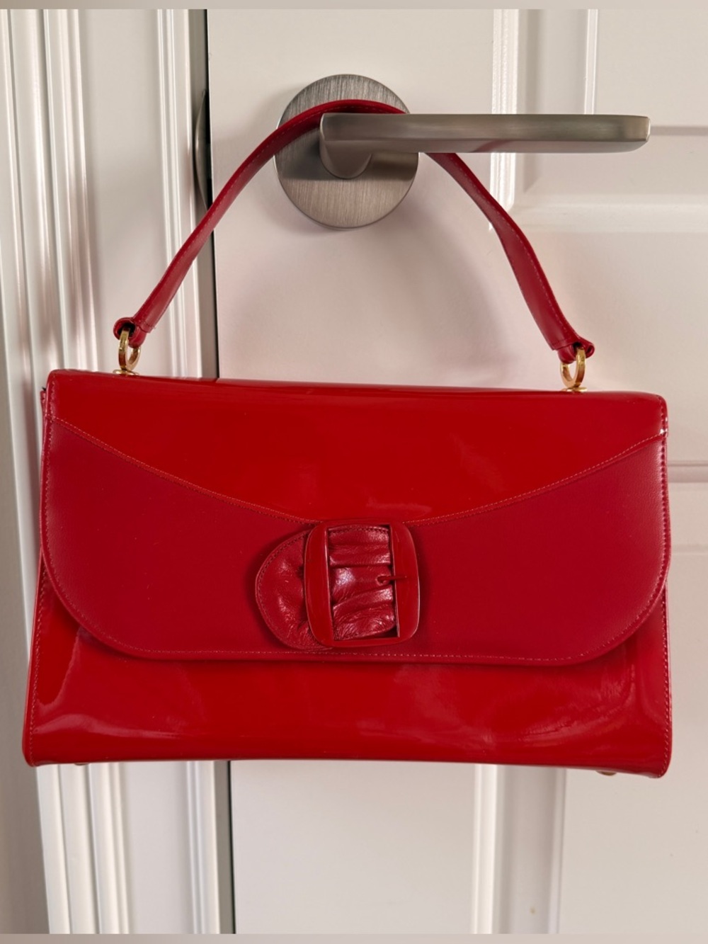 Vintage Air Step Mod Mid Century Red Patent Handbag